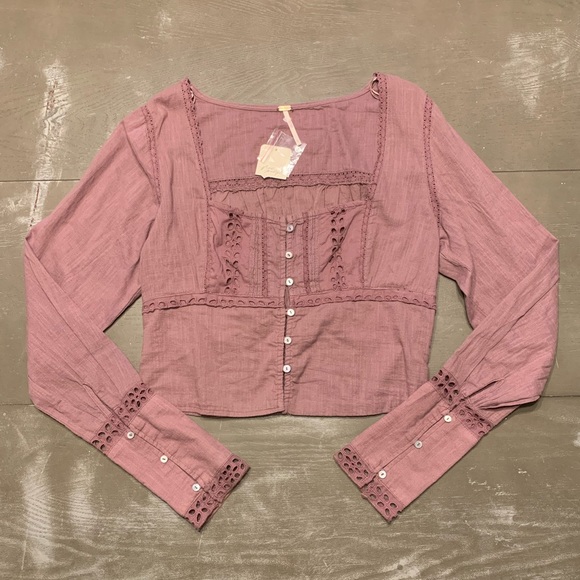Free People Tops - Free People NWT purple long sleeve short cropped small shirt